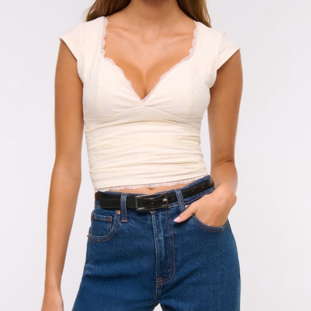 Abercrombie & Fitch Cream Lace Trim Blouse